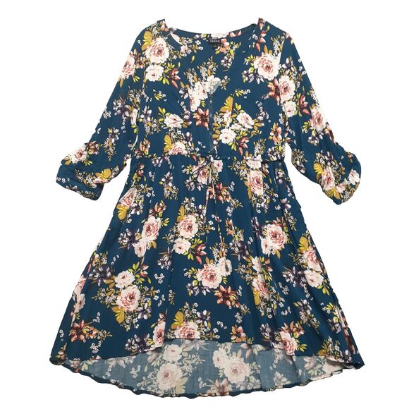 Torrid Dark Blue Floral Mini Challis Zip Front V Neck High Low Dress Size 1X - Picture 1 of 8